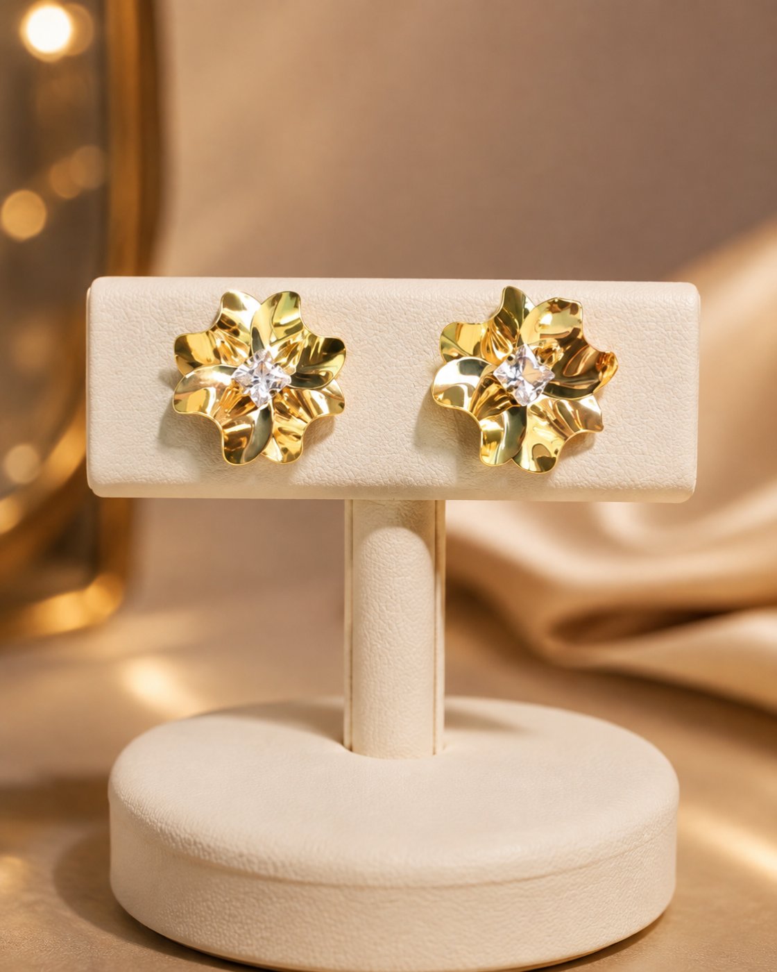 Golden Blossom Crystal Stud Earrings