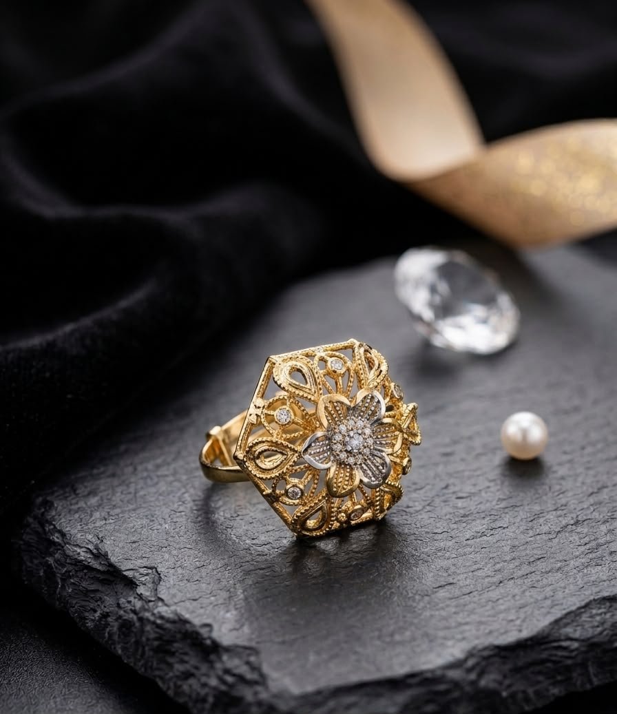 Gilded Floral Cluster Artificial Rings Collection