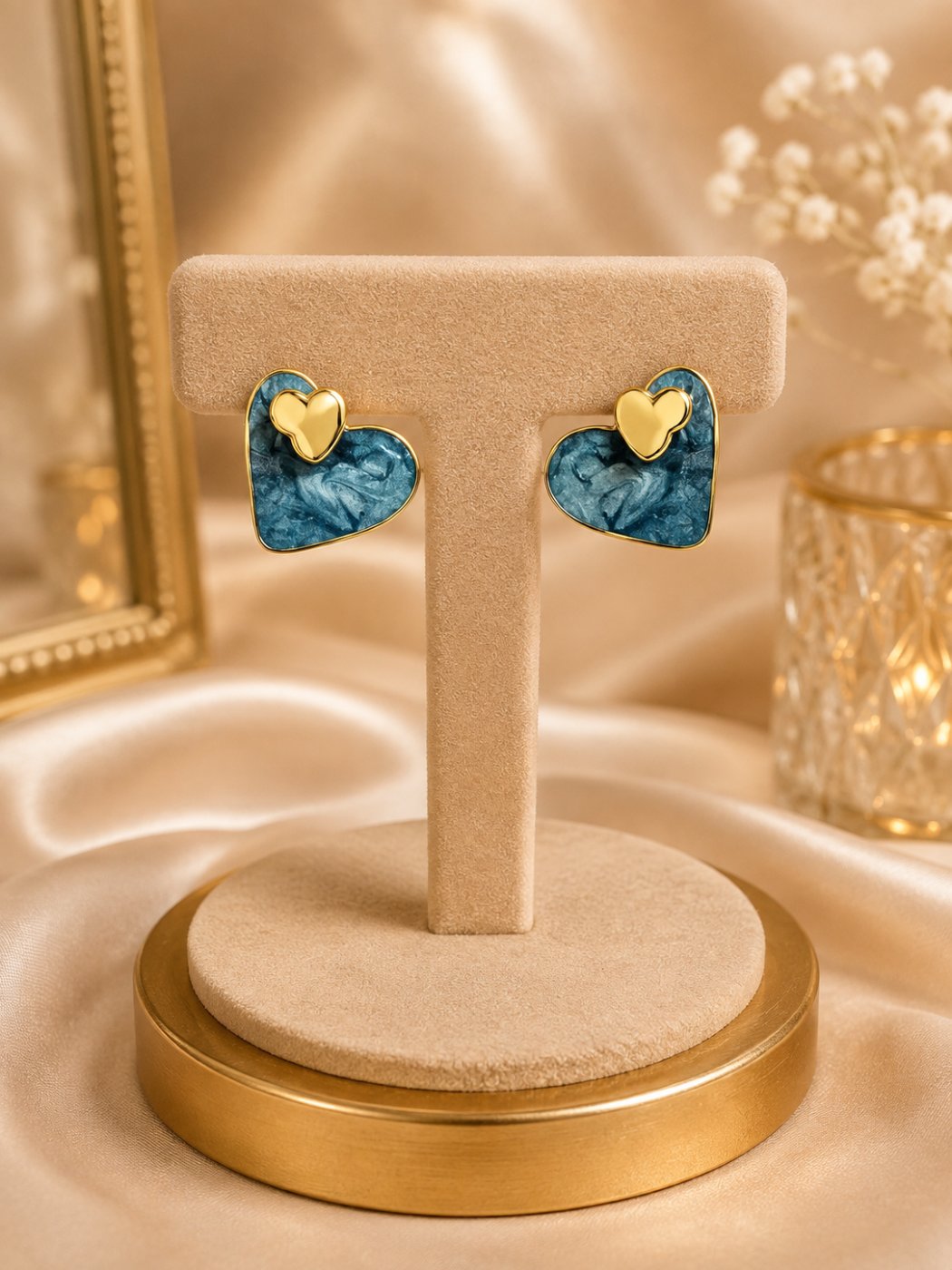 Blue Heart Charm Earrings