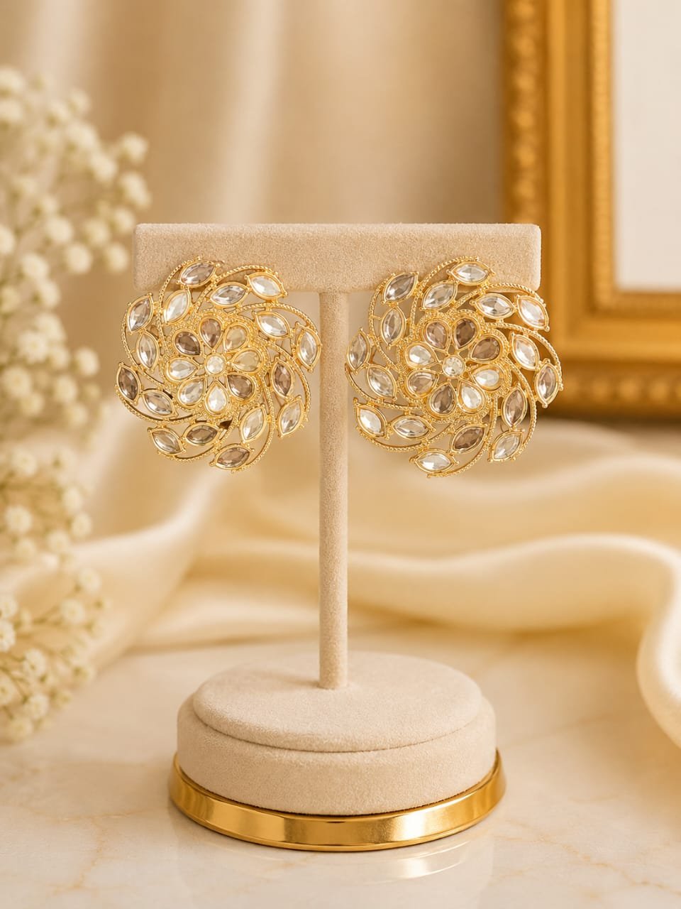 Golden Floral Crystal Studs