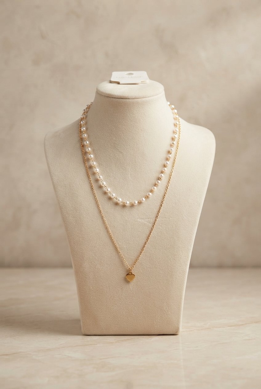 Layered Pearl & Heart Pendant Necklace