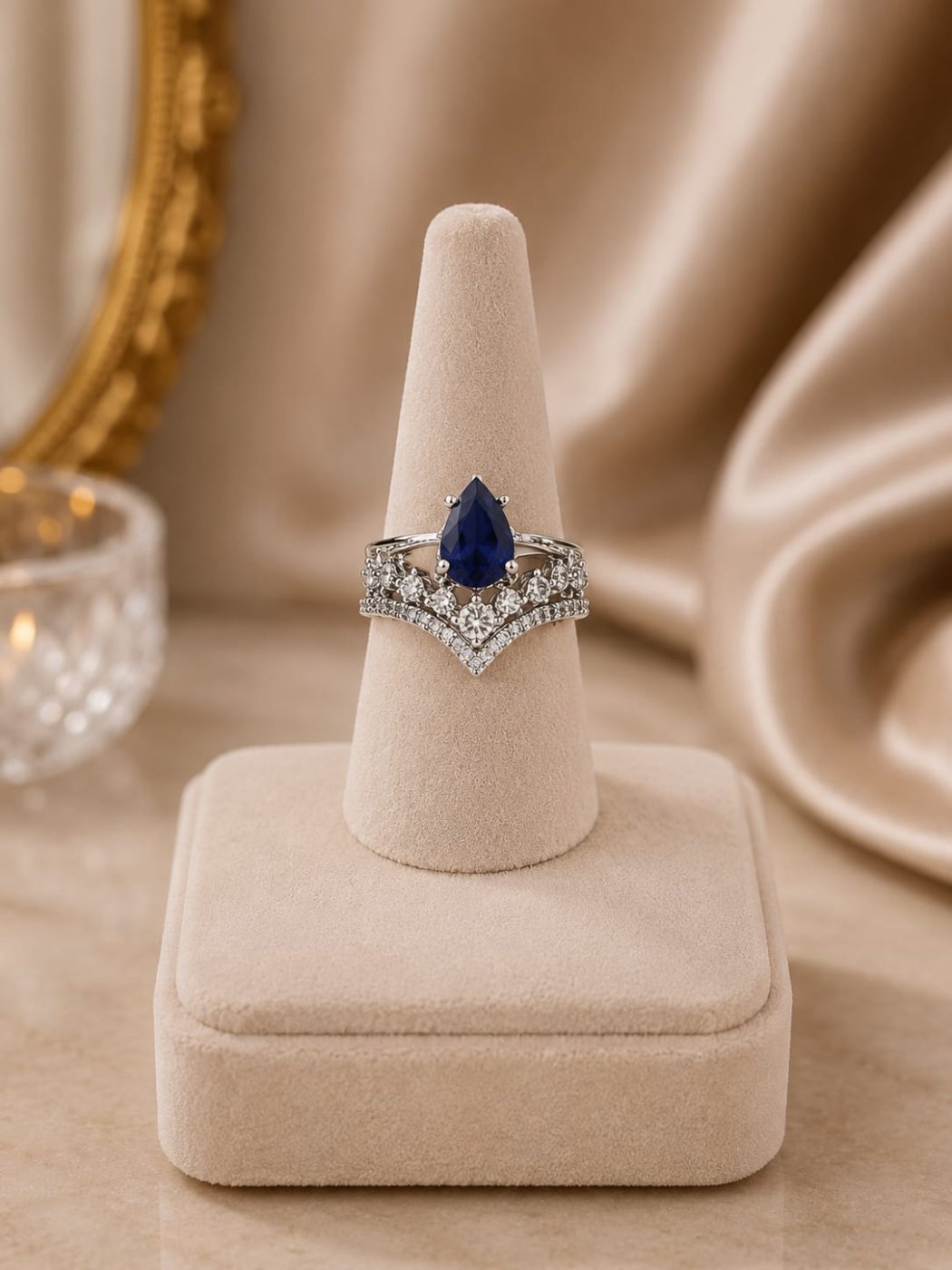 Royal Blue Pear-Cut Crown Ring Set